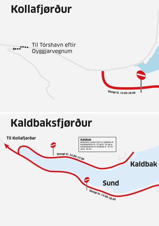 Ferðsluavmarkingar í Kaldbak og Kollafirði